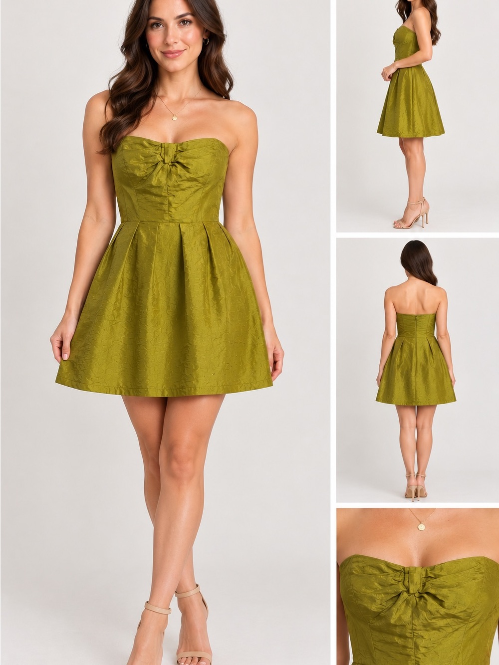 J. Crew 100% Silk Olive Green Fit-and-Flare Cocktail Wedding Guest Mini Dress